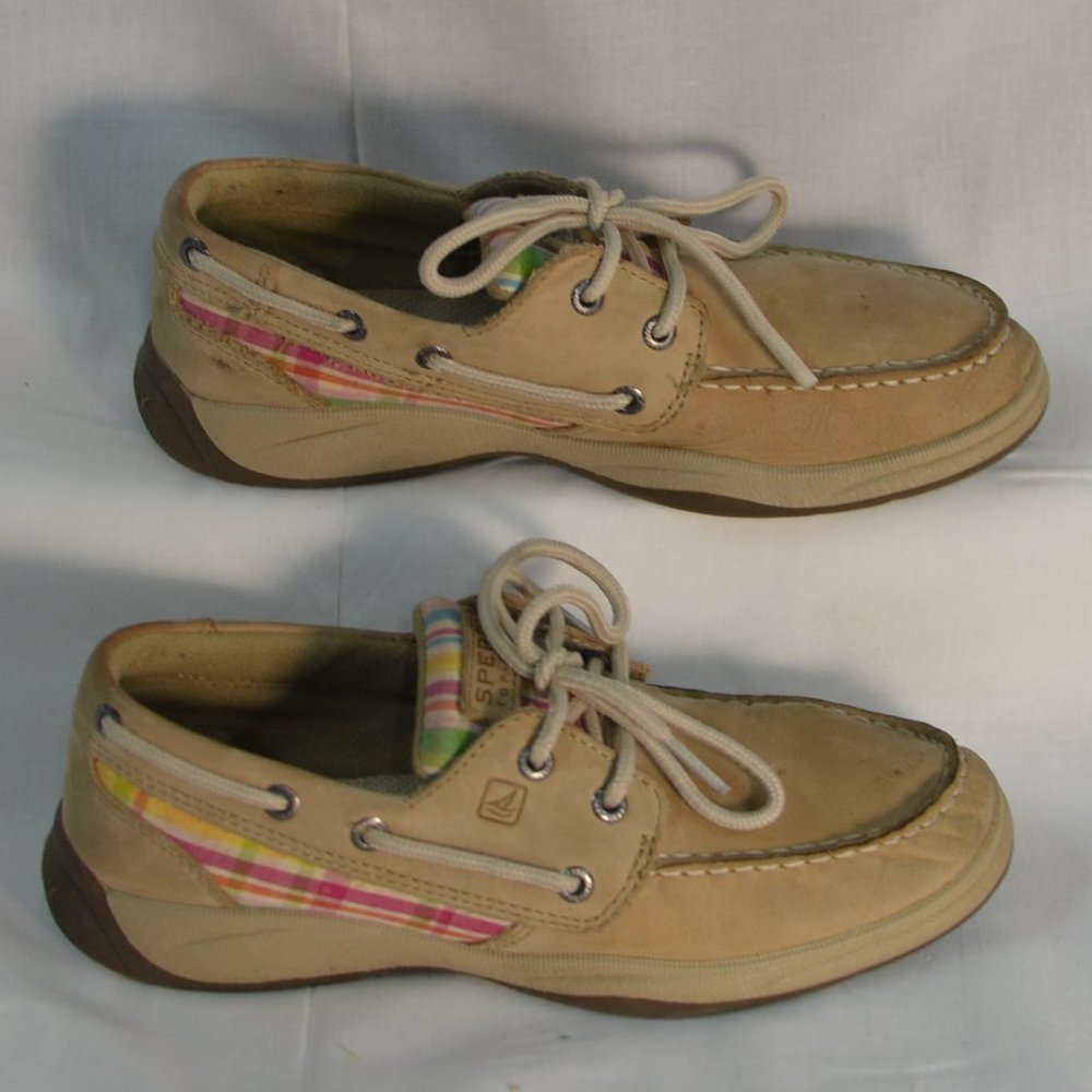 Sperry Intrepid Girls Loafers, Suede with plaid insert, Size 3